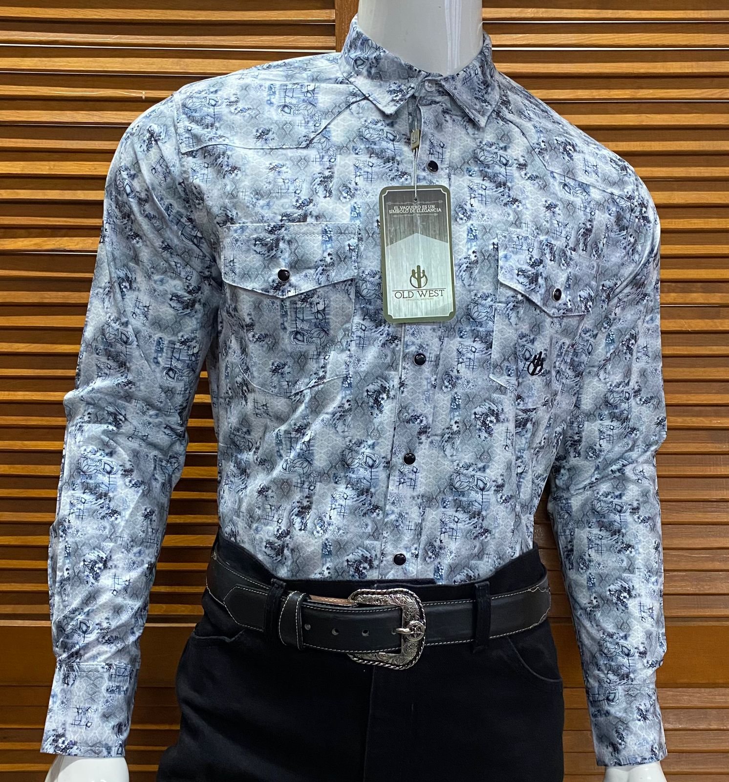 CAMISA CABALLERO OLD WEST ESTAMPADA AZUL 1