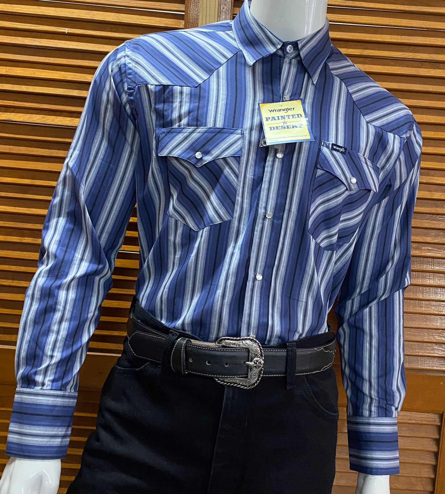CAMISA CABALLERO WRANGLER RAYADA AZUL 1