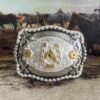 Hebilla Caballero Rectangular color Plata Herradura Caballo Detalles Azul