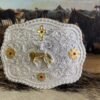 Hebilla Caballero Rectangular Jinete con Cruz Detalle Rojo