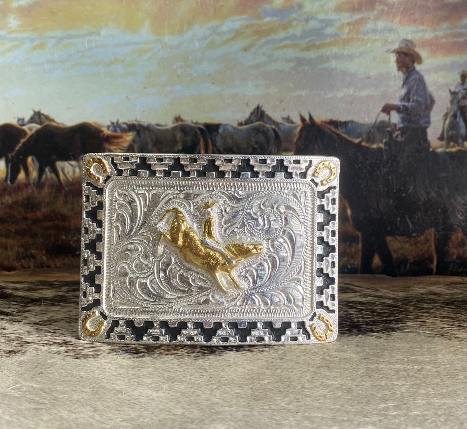 HEBILLA CABALLERO RECTANGULAR PLATA CALA CON JINETE 1
