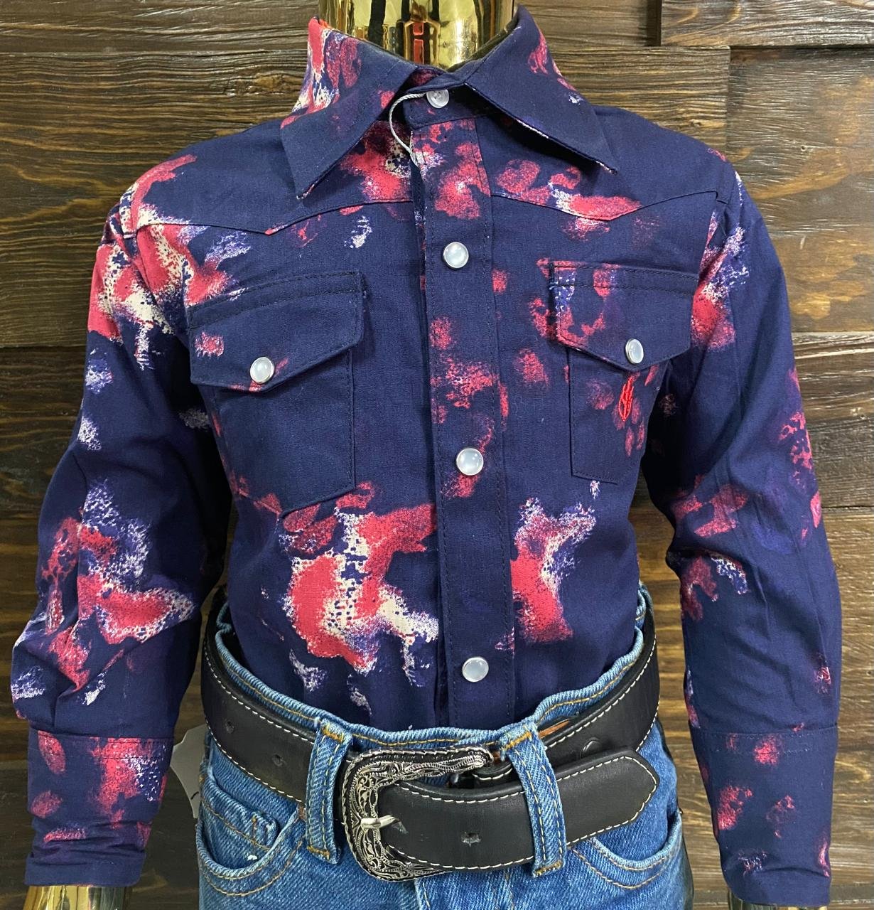CAMISA NIÑO OLD WEST AZUL MARINO-ROSA 1
