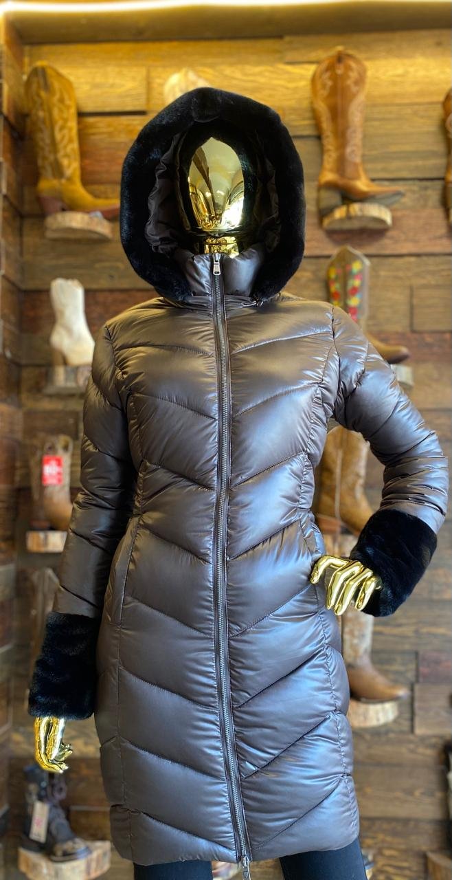 chamarra dama larga gris oxford